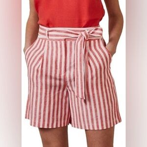 Boden red striped linen belted pleated shorts 2